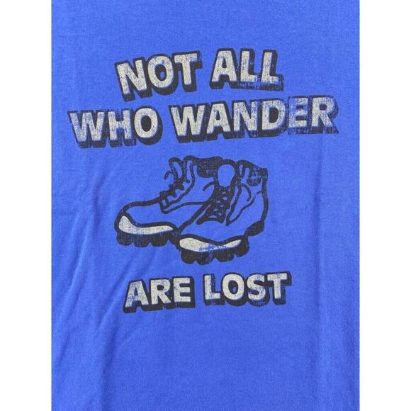 Life Is‎ Good T-Shirt Men L Blue Not All Who Wander Stretch Short Sleeve Crew - Picture 1 of 9
